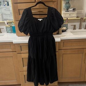 HYFVE Black Puff Sleeve Midi Dress